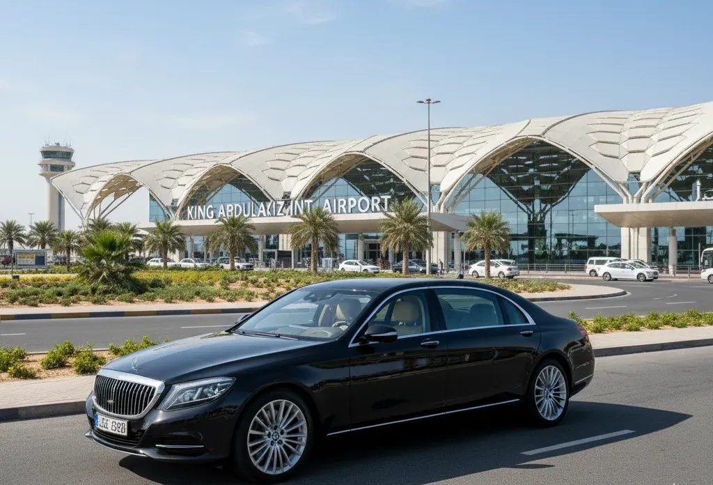 Rana Transportation Hajj & Umrah Taxi Service car at King Abdulaziz International Airport in Jeddah