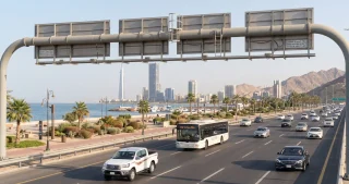 Saudi highway traffic for Rana Transportation’s Umrah taxi service and Jeddah-to-Makkah pilgrim transfers